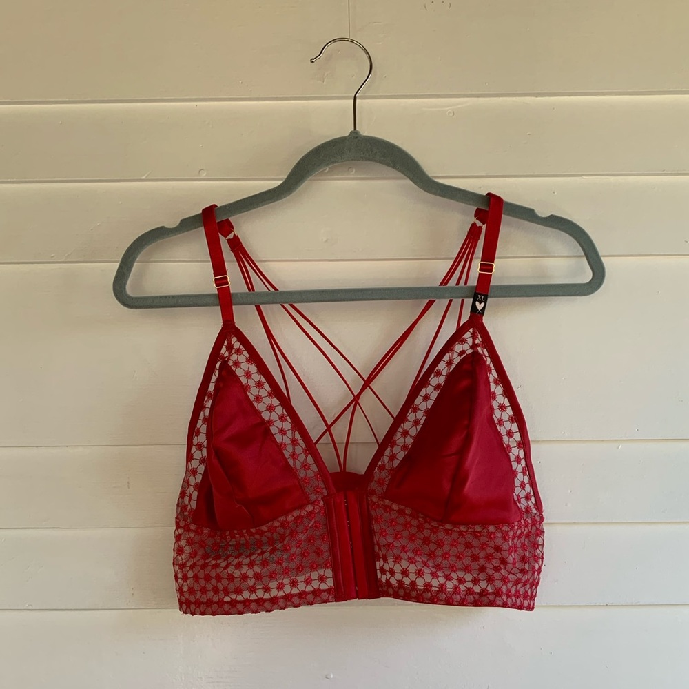 Red mesh and satin Bra